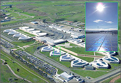 Photo collage of the massive PV system in Dublin, California and the largest PV system in the United States that resides on the roof of the Santa Rita Jail.