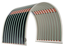 Photo of Konarka's new technology, a flexible organic photovoltaic module on film.