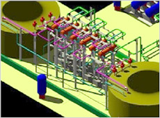 Illustration of two large storage tanks, one holding hot fluid and the other holding cold fluid. Heat exchangers are seen between the two tanks, and the molten-salt pumps are seen inserted into the top of the tanks.