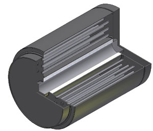 Illustration of a horizontal, gray cylinder with a cut-out to see the center.