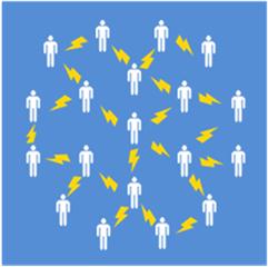 Graphic showing a web of people with energy bolts connecting them.