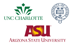Logos of the University of North Carolina at Charlotte, Arizona State University, and the University of Oxford.