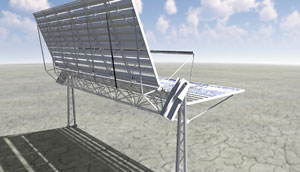 Rendering of an L-shaped metal frame faced to the sky.