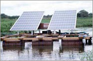 Photo of a solar-powered water pumping station for irrigation