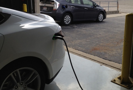 white plug-in electric vehicle charging