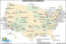 Map of the U.S. designating Clean Cities Coalition.