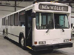 Photo of the plasmatron bus at the ArvinMeritor test track in Columbus, Indiana.