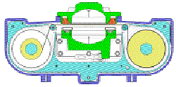 Drawing of the advanced filtration system's reel-to-reel filterning medium cartridge.