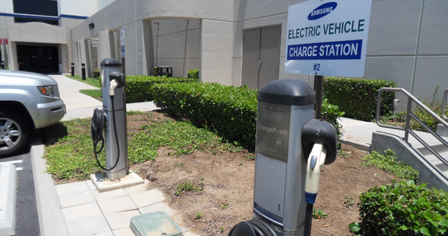 Two EVSEs at the Samsung Electronics office in Dominguez, California.