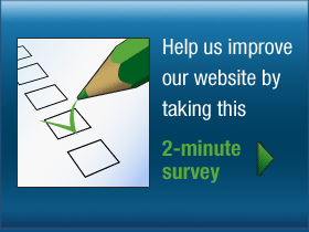 Help us improve our website by taking this 2-minute survey. Graphic of pencil making check mark in box.
