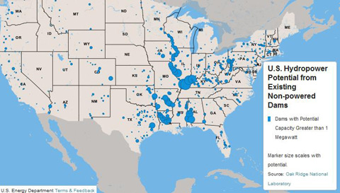 Map of the United States from the Non-Powered Dams Resource Map