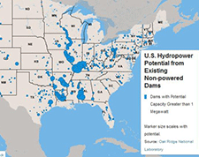 A map depicting U.S. hydropower potential.