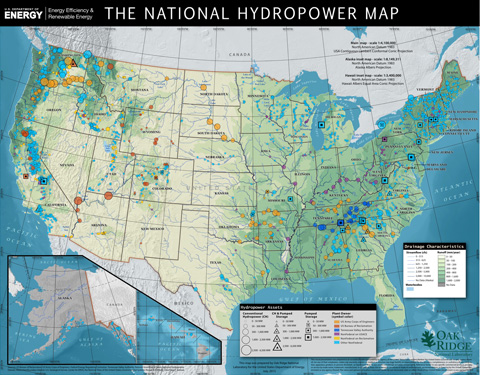 Screenshot of Oak Ridge National Laboratory's national hydropower map.