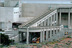 Photo of the fish ladder on the Ice Harbor Dam.