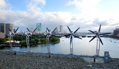 Small wind turbines in Boston at the Museum of Science.