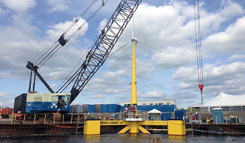 The University of Maine's offshore wind turbine is the first in the world to use a concrete composite platform.